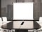 3D Modern meeting room with blank projector screen. Mockup