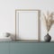 3d modern mockup with frame on a green sideboard and a white lamp