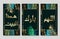3d modern wall frames . Golden . green, blue tree leafs and black background . Arabic pray, God bless this house