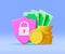 3D Money Cash with Padlock Isolated