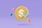 3D money coin saving on pastel purple background. bundles cash and floating coins exchange with finance business concept, earning