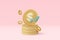 3D money coin saving on pastel yellow background. bundles cash and floating coins exchange with finance business concept, earning