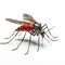 3d Mosquito With Red Wings On White Background