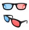 3d movie glasses. Colored spectacles for movie theater. 3d rendering illustration isolated