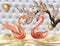 3d mural illustration Golden swan on water with decorative floral background Jewelery, 3d ball