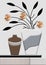 3d mural wallpaper black white vase with flowers  in white background .