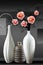 3d mural wallpaper white and black vase with rose flowers on black background . Suitable for use on a wall frame