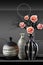 3d mural wallpaper white and black vase with rose flowers on black background . Suitable for use on a wall frame