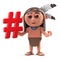 3d Native American Indian character has a hashtag symbol