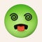 3d Nauseated face emoji with green face. sickly face green with concerned eyes and puffed holding back vomit. icon