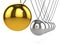 3d Newtons cradle with gold ball close up