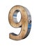 3D `nine` number made of wood and metal