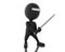 3d Ninja with sword in agressive posture