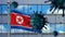 3D, North Korean flag waving with Coronavirus outbreak. Korea Covid 19