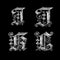 3D old Gothic metal capital letter alphabet - letters I-L