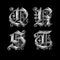3D old Gothic metal capital letter alphabet - letters Q-T