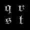 3D old Gothic metal lowercase alphabet - letters q-t