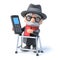 3d Old man with walking frame chats on cellphone