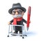 3d Old man with walking frame holding a pen