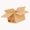 3D open cardboard box icon with white symbols isolated on white background. Render delivery cargo box 3d illustration