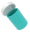 3d open pill bottle medical icon pharmacy. Turquoise plastic supplement jar. Protein vitamin capsule packaging, large