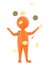 3d orange character standing and raising both hands when golden coin,s falls