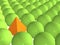 3d orange pyramid among green spheres