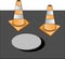 3D Orange warning / road cones near open manhole