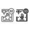 3D organ printing line and glyph icon. Bionic hand printing vector illustration isolated on white. 3d arm printing