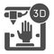 3D organ printing solid icon. Bionic hand printing vector illustration isolated on white. 3d arm printing glyph style