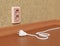 3D outlets with plug, energy power consumption concept.Plastic double socket and wire, european safe jack and cable. Realistic