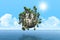 3D palm tree globe over sea