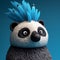 3d Panda Figurine With Blue Feathers - Hyper-realistic Animal Illustration