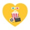 3D paper red blue glasses. Open clapper board Movie reel Popcorn Heart shape. I love cinema icon set. Flat design style. Yellow