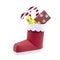3d paper Santa boot with gifts isolated on white