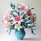 3d Paper Sculpture: Blue Vase With Pink Lilies In Teal And Pink