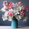 3d Paper Sculpture Vase With Teal And Pink Freesia Arrangement