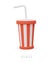 3D paper striped cup with opaque lid and straw. Utensils for cold drinks