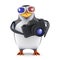 3d Penguin in 3d glasses takes a photo
