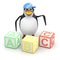 3d Penguin with alphabet blocks