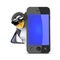 3d Penguin behind a smartphone