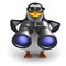 3d Penguin bird watcher with binoculars