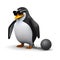 3d Penguin dragging a ball and chain