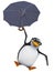 3d Penguin drops in with an umbrella