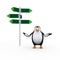 3d penguin and empty road sign