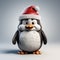 3d Penguin Figurine With Santa Hat - Rendered In Maya