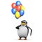 3d Penguin has lots of colored balloons