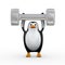 3d penguin holding big dumb bell