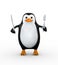 3d penguin holding knife and fork