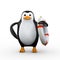 3d penguin with life preserver lifebuoy ring